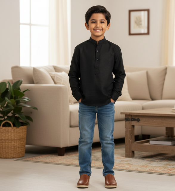 Mandarin Collar Black Shirt