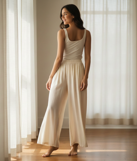Cream Palazzo Pants - Image 2