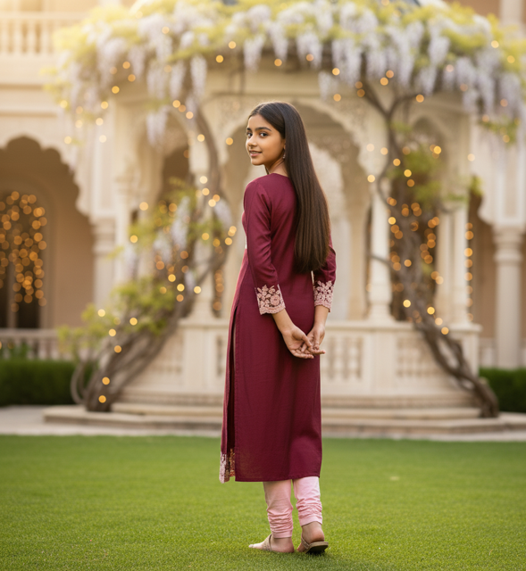 Burgundy Silk Kurta Ensemble - Image 2