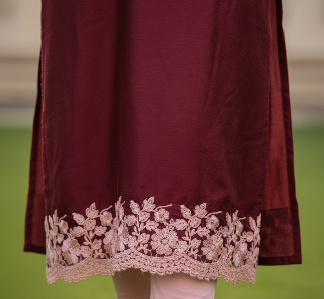 Burgundy Silk Kurta Ensemble - Image 3