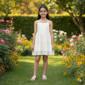 Cream Tiered Cotton Dress