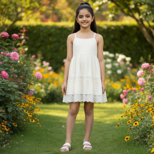 Cream Tiered Cotton Dress
