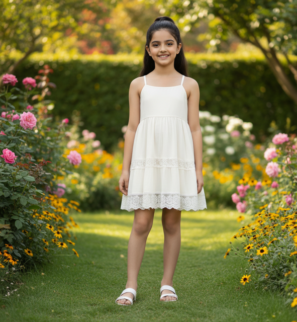 Cream Tiered Cotton Dress