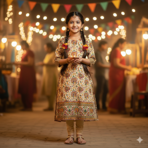 Cream Cotton Printed Kurta Set