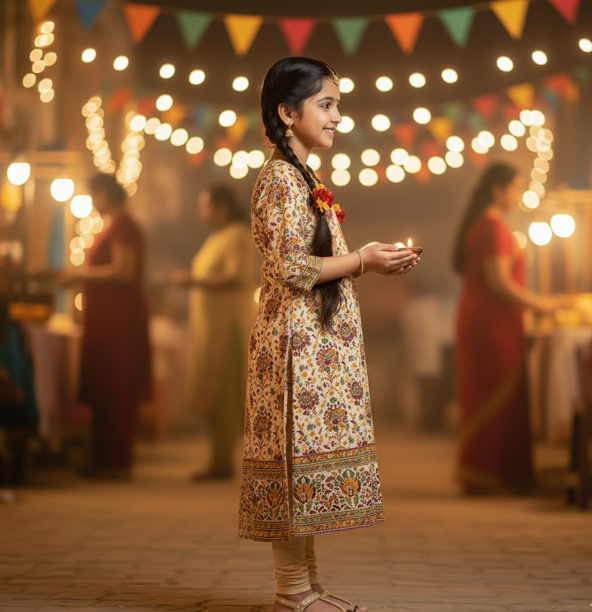 Cream Cotton Printed Kurta Set - Image 2