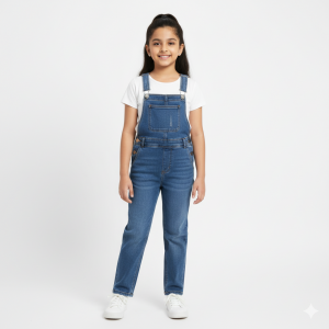 Light Blue Enzyme-Washed Denim Dungaree Dress