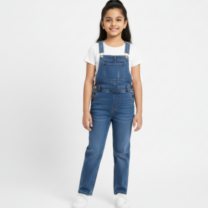 Light Blue Enzyme-Washed Denim Dungaree Dress