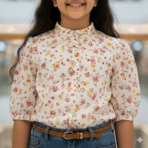 White cotton Floral Printed Blouse for Girls