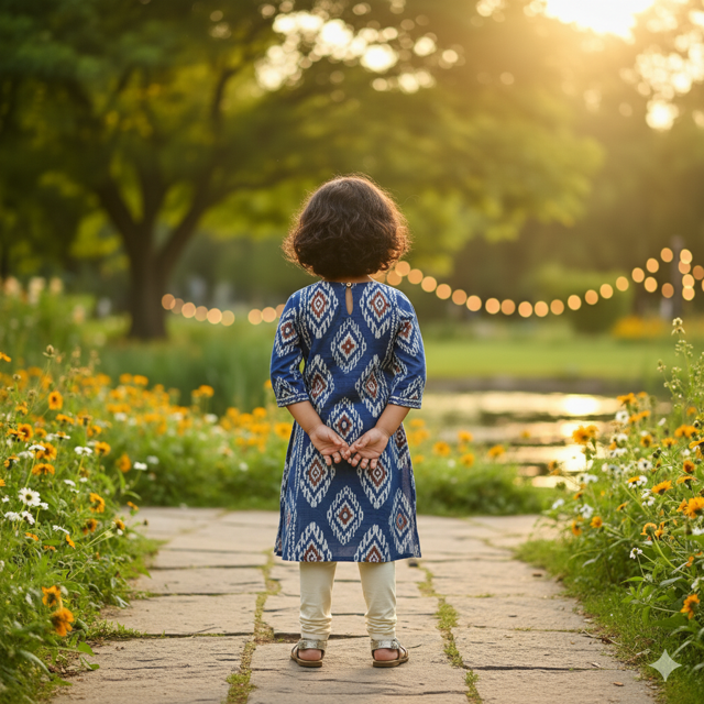 Indigo Ikat Print Kurta Set - Image 2