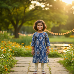 Indigo Ikat Print Kurta Set