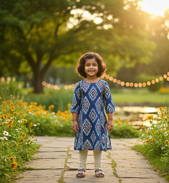 Indigo Ikat Print Kurta Set