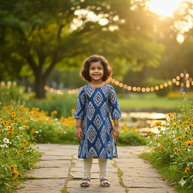 Indigo Ikat Print Kurta Set
