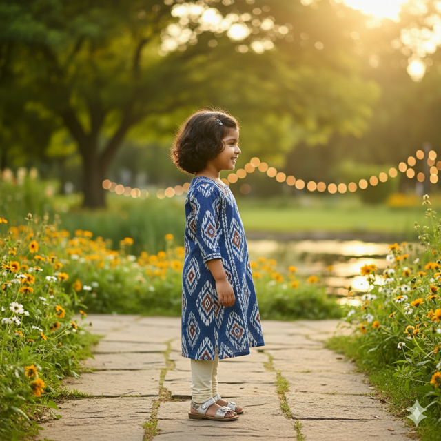 Indigo Ikat Print Kurta Set - Image 3