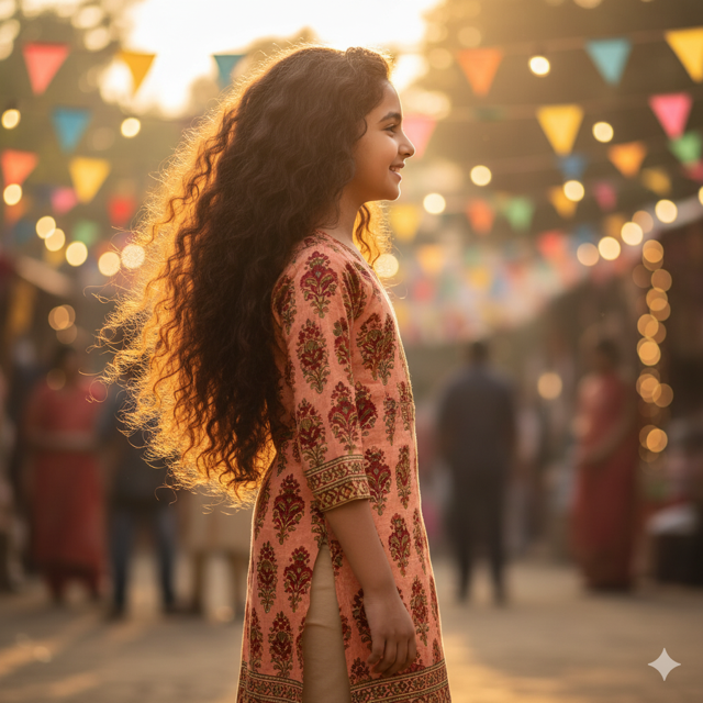 Peach Block Print Kurta Set - Image 2