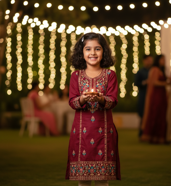 Maroon Embroidered Cotton Kurta