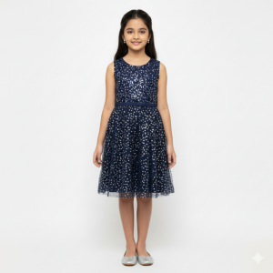 Midnight Blue Sequin Party Dress with Tulle