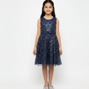 Midnight Blue Sequin Party Dress with Tulle
