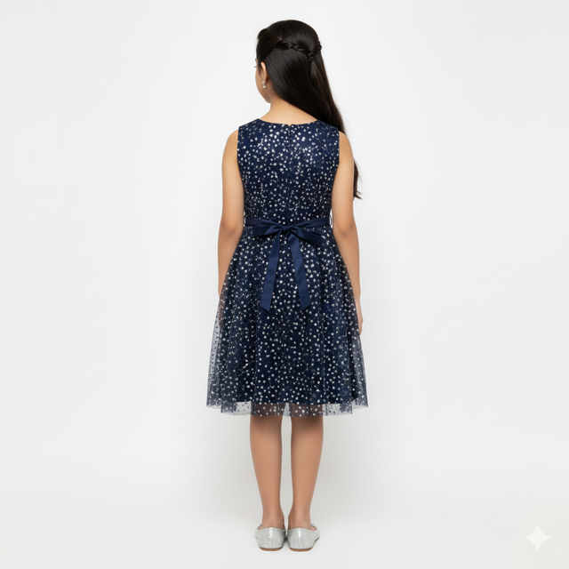 Midnight Blue Sequin Party Dress with Tulle - Image 3