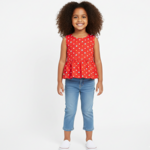 Pink Printed Cotton Peplum Top