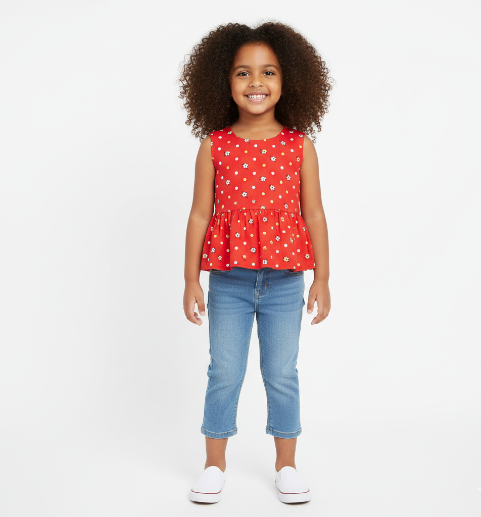 Pink Printed Cotton Peplum Top