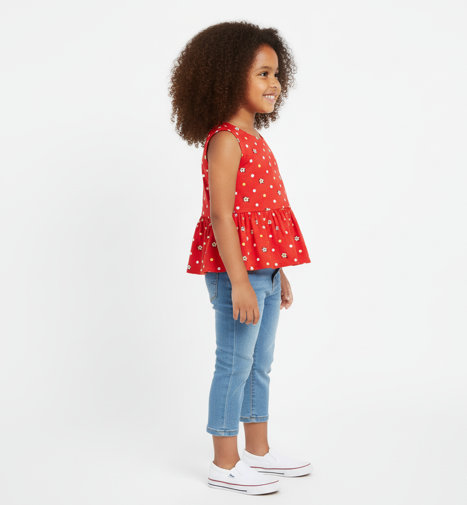 Pink Printed Cotton Peplum Top - Image 2