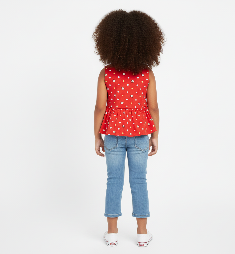 Pink Printed Cotton Peplum Top - Image 3