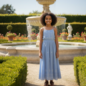Powder Blue Cotton Maxi Dress with Elastic Waist