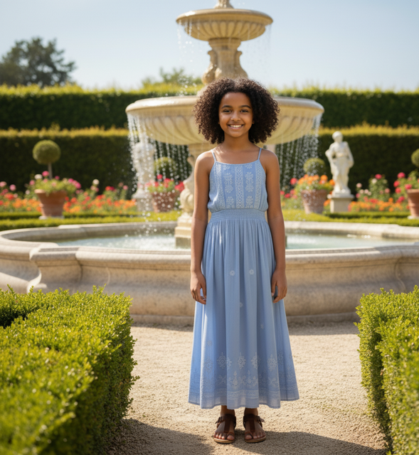 Powder Blue Cotton Maxi Dress with Elastic Waist