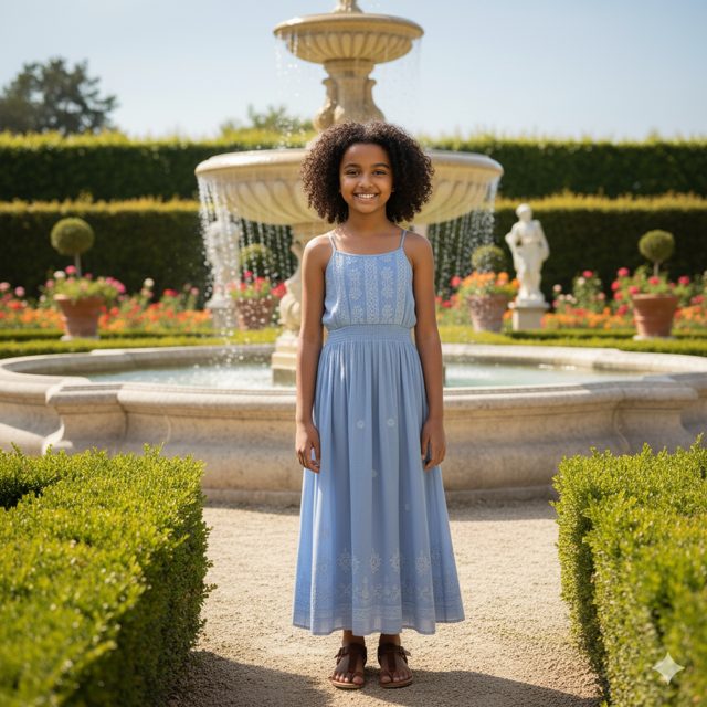 Powder Blue Cotton Maxi Dress with Elastic Waist