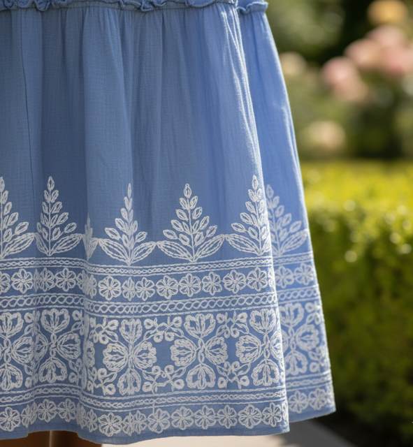 Powder Blue Cotton Maxi Dress with Elastic Waist - Image 3