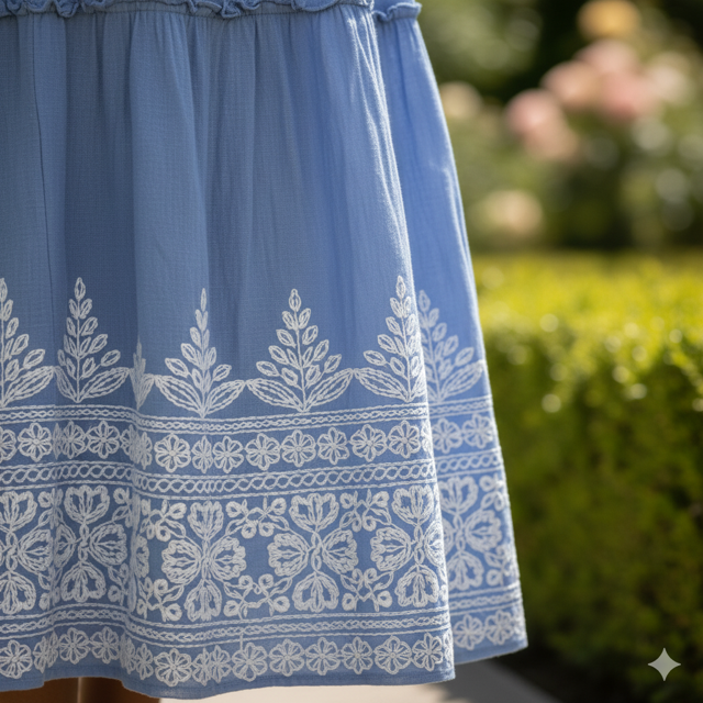 Powder Blue Cotton Maxi Dress with Elastic Waist - Image 3