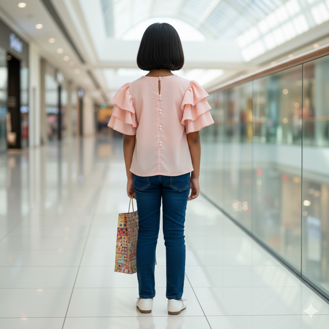 Peach Ruffled Cotton Poplin Blouse - Image 3