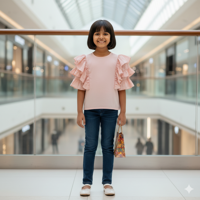 Peach Ruffled Cotton Poplin Blouse