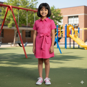 Pink Shirt Dress with Collar