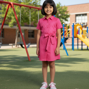 Pink Shirt Dress with Collar