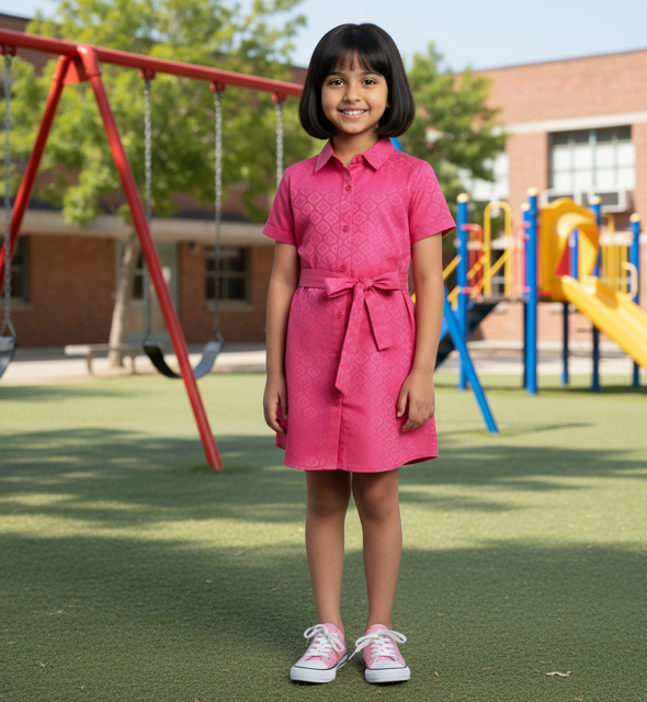 Pink Shirt Dress with Collar
