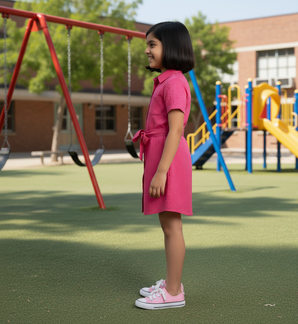 Pink Shirt Dress with Collar - Image 2