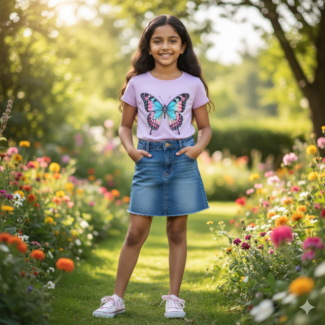 Lavender Butterfly Printed Cotton Tee