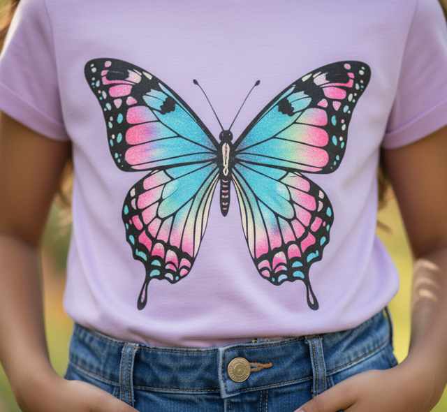 Lavender Butterfly Printed Cotton Tee - Image 2