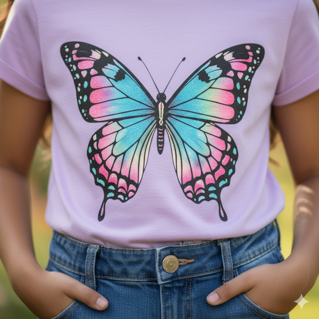 Lavender Butterfly Printed Cotton Tee - Image 2