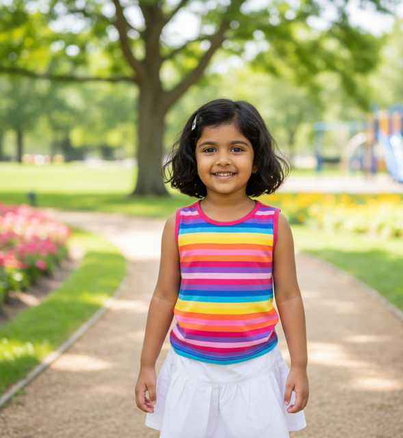 Rainbow Striped Cotton TShirt for Girls