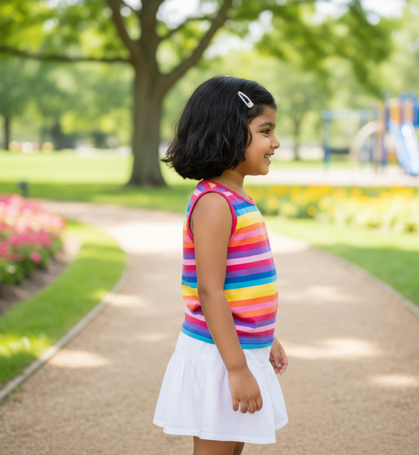 Rainbow Striped Cotton TShirt for Girls - Image 2