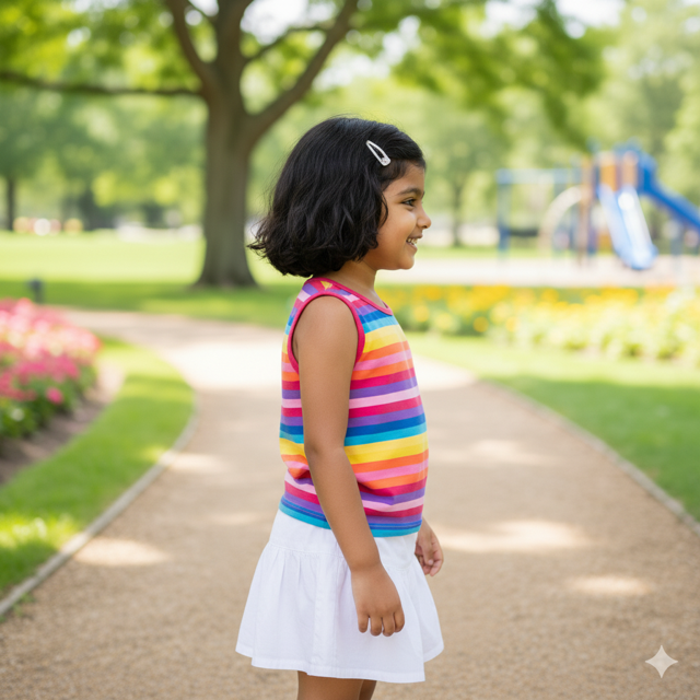Rainbow Striped Cotton TShirt for Girls - Image 2