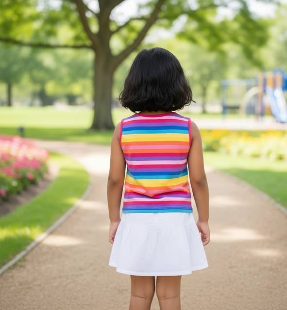Rainbow Striped Cotton TShirt for Girls - Image 3