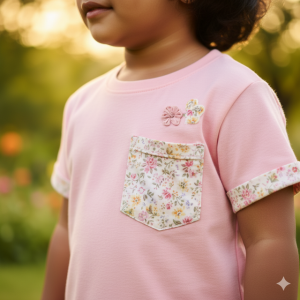 Pink Floral Pocket TShirt for Girls