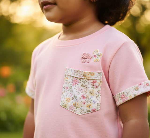Pink Floral Pocket TShirt for Girls