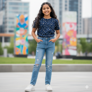 Midnight Blue Star Pattern All-Over Print TShirt Girls