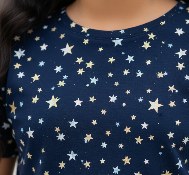 Midnight Blue Star Pattern All-Over Print TShirt Girls - Image 3