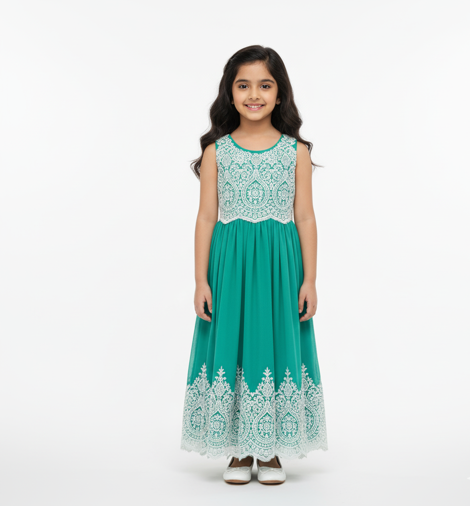 Teal Elegance with Lace Overlay Dress
