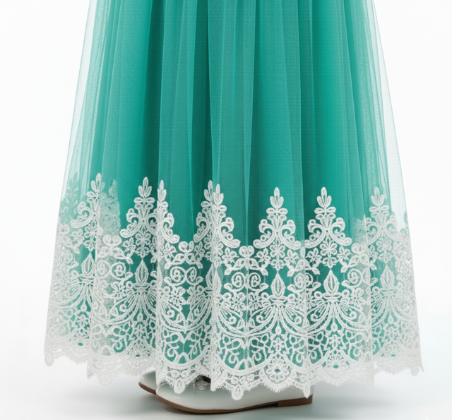 Teal Elegance with Lace Overlay Dress - Image 3